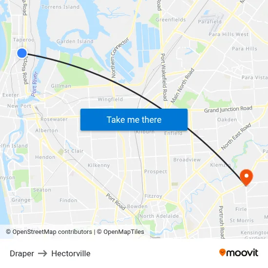 Draper to Hectorville map