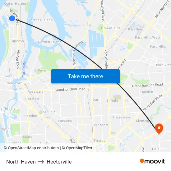 North Haven to Hectorville map