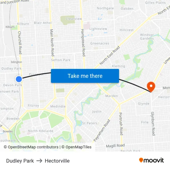 Dudley Park to Hectorville map