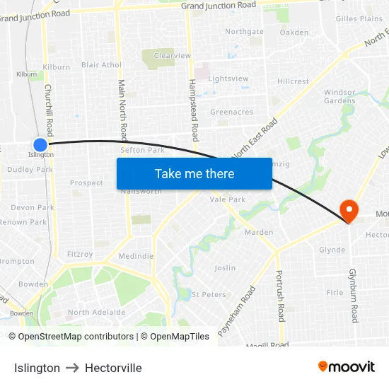 Islington to Hectorville map