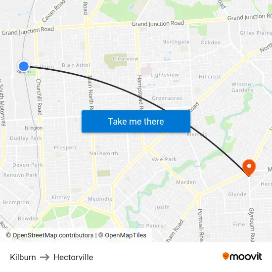 Kilburn to Hectorville map
