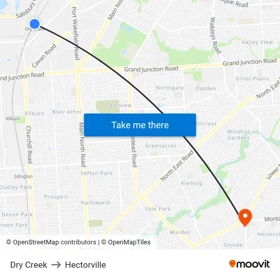 Dry Creek to Hectorville map