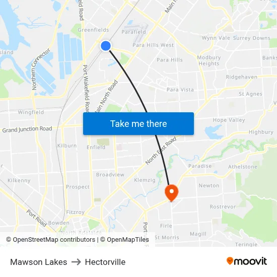 Mawson Lakes to Hectorville map
