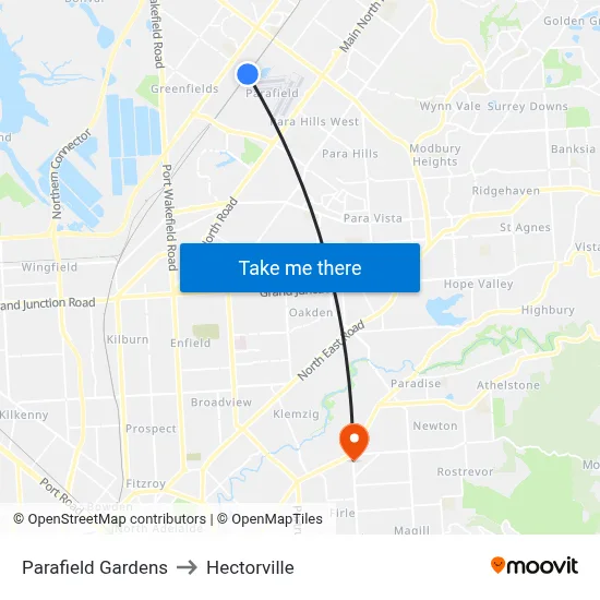 Parafield Gardens to Hectorville map