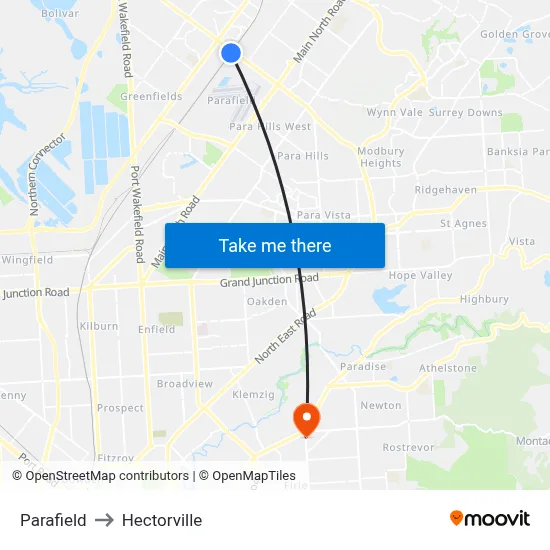 Parafield to Hectorville map
