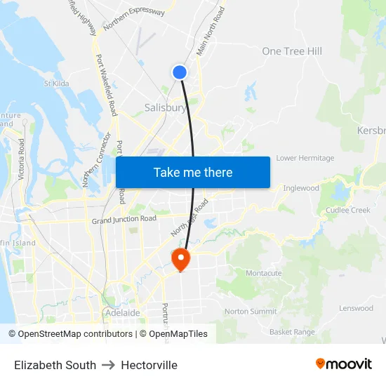 Elizabeth South to Hectorville map