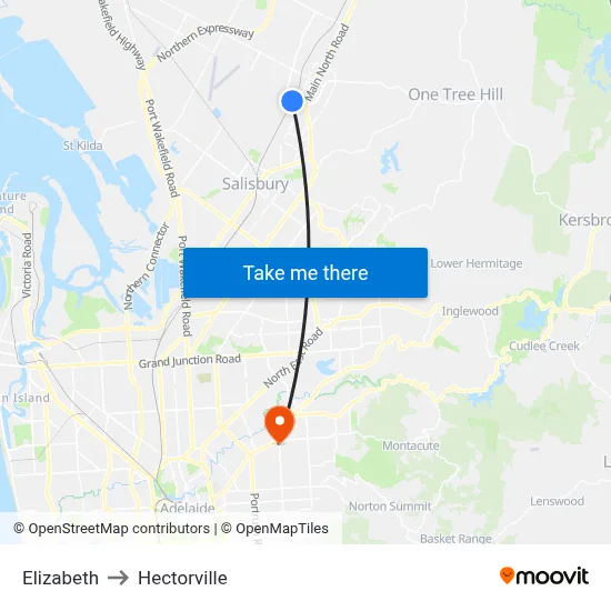 Elizabeth to Hectorville map
