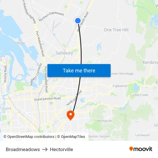 Broadmeadows to Hectorville map