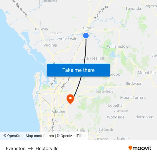 Evanston to Hectorville map