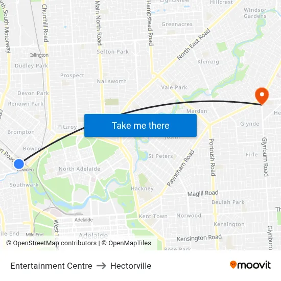 Entertainment Centre to Hectorville map