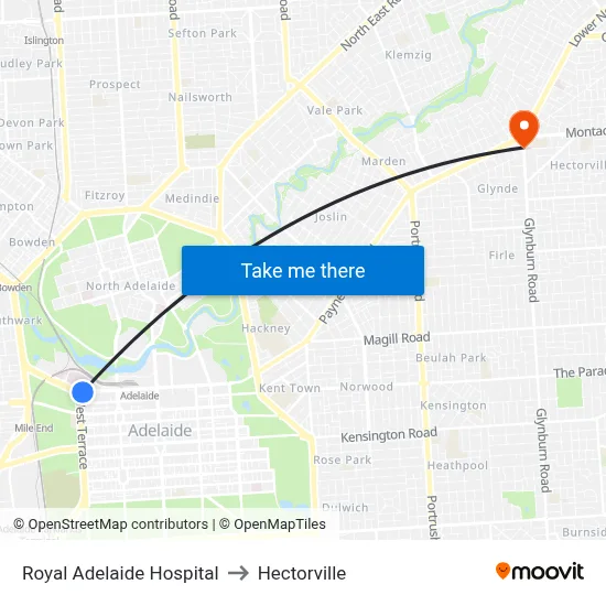 Royal Adelaide Hospital to Hectorville map