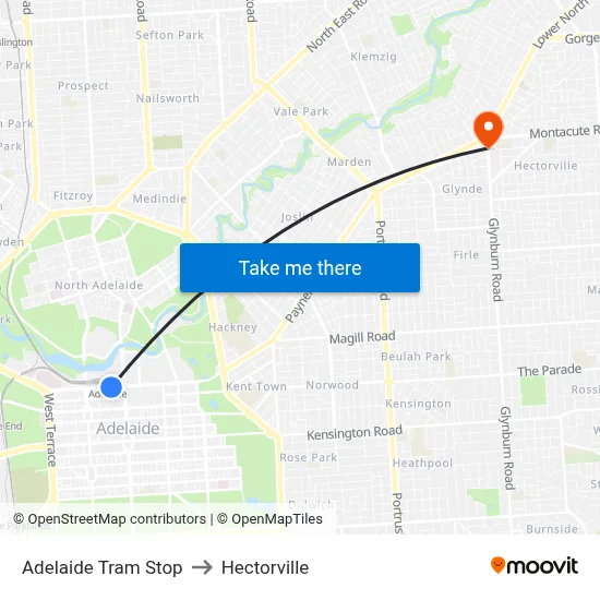 Adelaide Tram Stop to Hectorville map