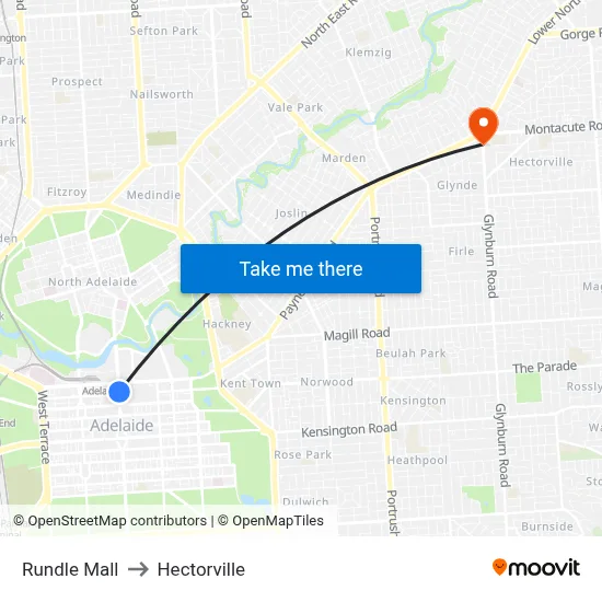 Rundle Mall to Hectorville map
