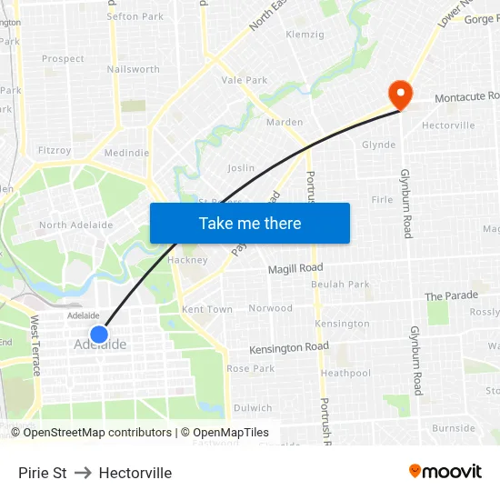 Pirie St to Hectorville map