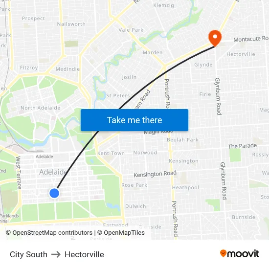 City South to Hectorville map