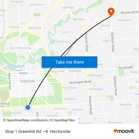 Stop 1 Greenhill Rd to Hectorville map
