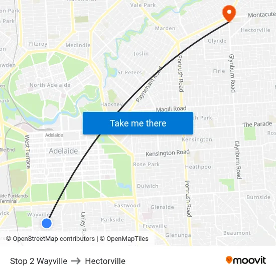 Stop 2 Wayville to Hectorville map