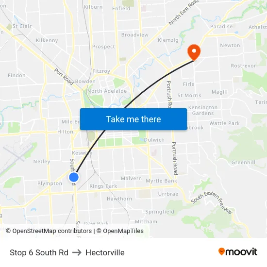 Stop 6 South Rd to Hectorville map