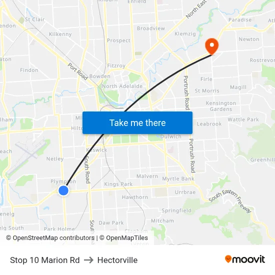 Stop 10 Marion Rd to Hectorville map