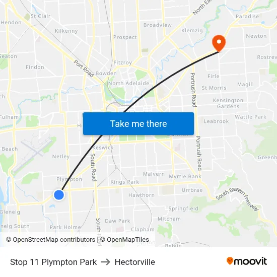 Stop 11 Plympton Park to Hectorville map