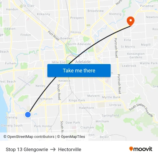Stop 13 Glengowrie to Hectorville map