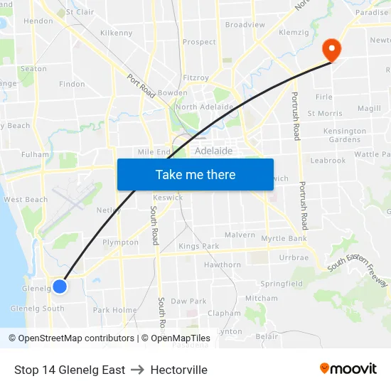 Stop 14 Glenelg East to Hectorville map