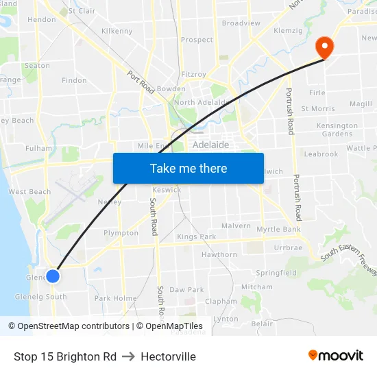 Stop 15 Brighton Rd to Hectorville map