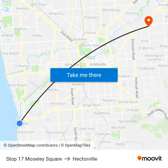 Stop 17 Moseley Square to Hectorville map