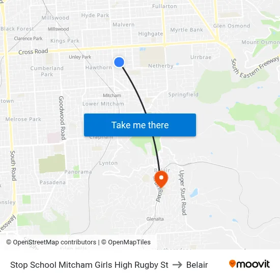 Stop School Mitcham Girls High Rugby St to Belair map