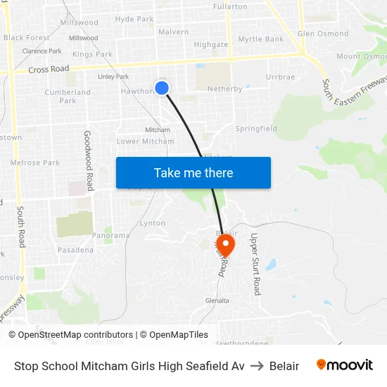 Stop School Mitcham Girls High Seafield Av to Belair map