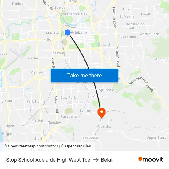 Stop School Adelaide High West Tce to Belair map