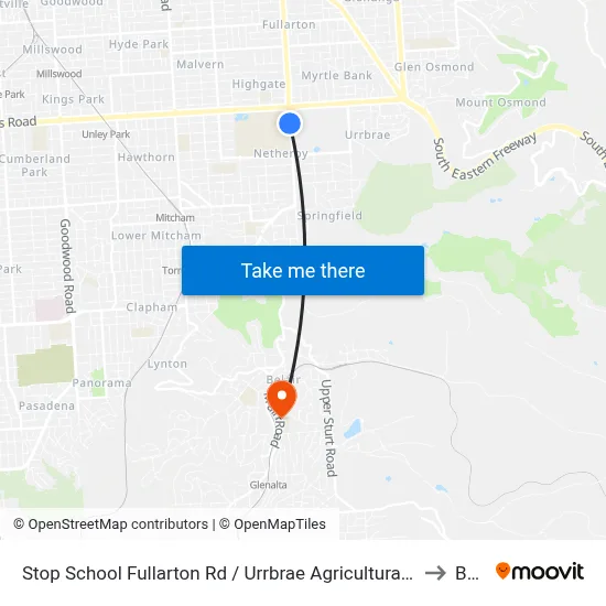 Stop School Fullarton Rd / Urrbrae Agricultural High School - West side to Belair map