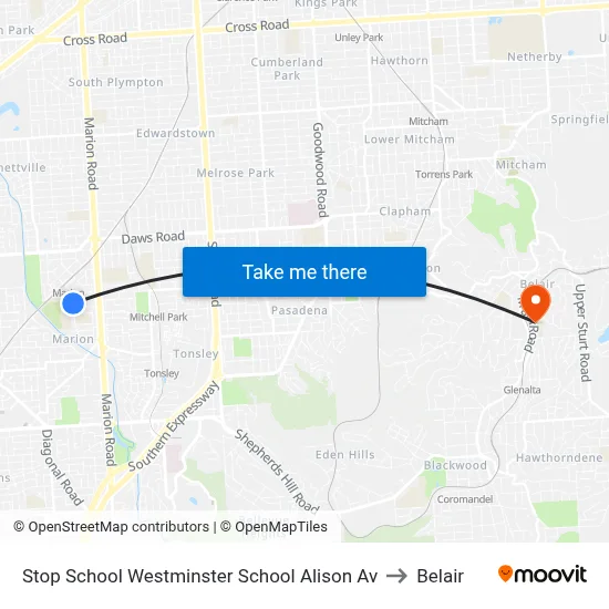 Stop School Westminster School Alison Av to Belair map