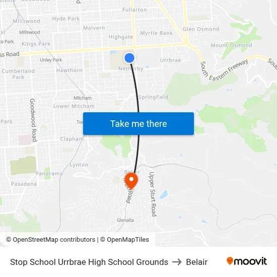 Stop School Urrbrae High School Grounds to Belair map