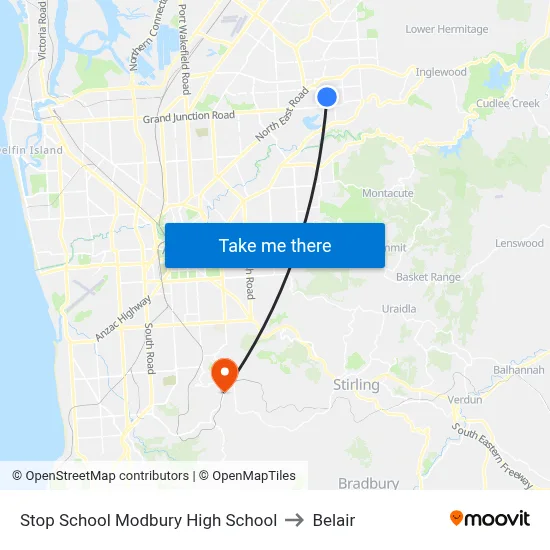 Stop School Modbury High School to Belair map