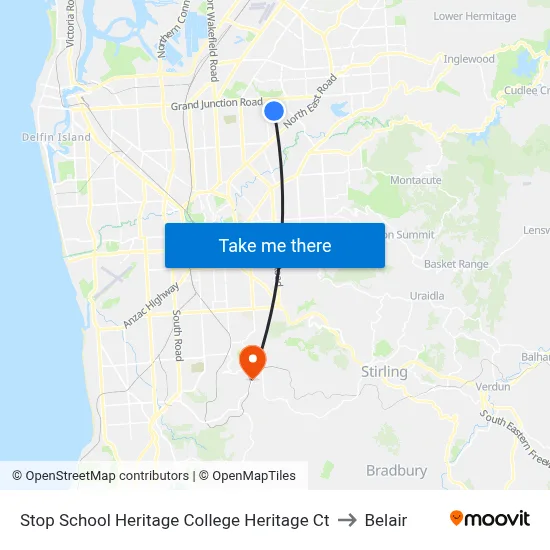 Stop School Heritage College Heritage Ct to Belair map