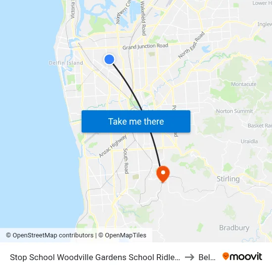 Stop School Woodville Gardens School Ridley Gr to Belair map