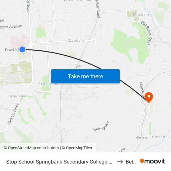 Stop School Springbank Secondary College Daws Rd to Belair map
