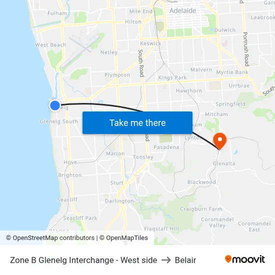 Zone B Glenelg Interchange - West side to Belair map