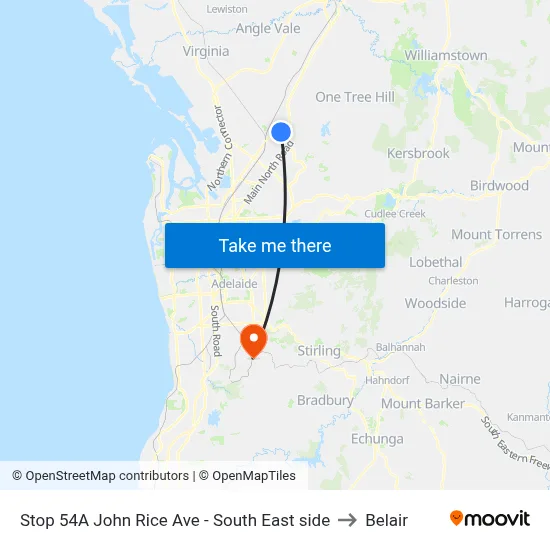 Stop 54A John Rice Ave - South East side to Belair map