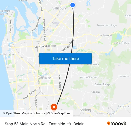 Stop 53 Main North Rd - East side to Belair map