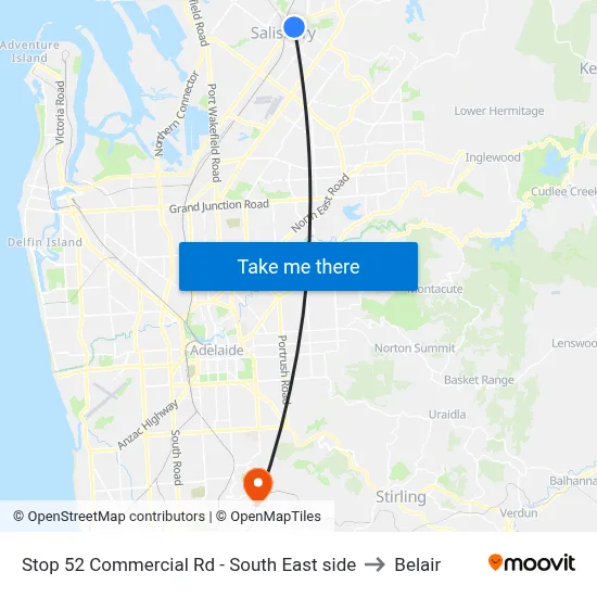 Stop 52 Commercial Rd - South East side to Belair map
