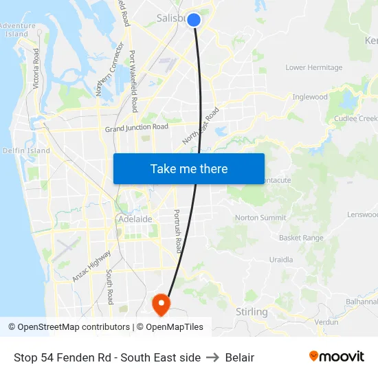 Stop 54 Fenden Rd - South East side to Belair map