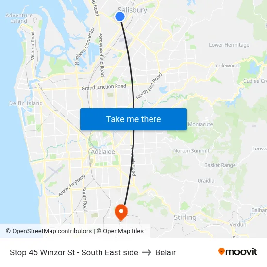 Stop 45 Winzor St - South East side to Belair map