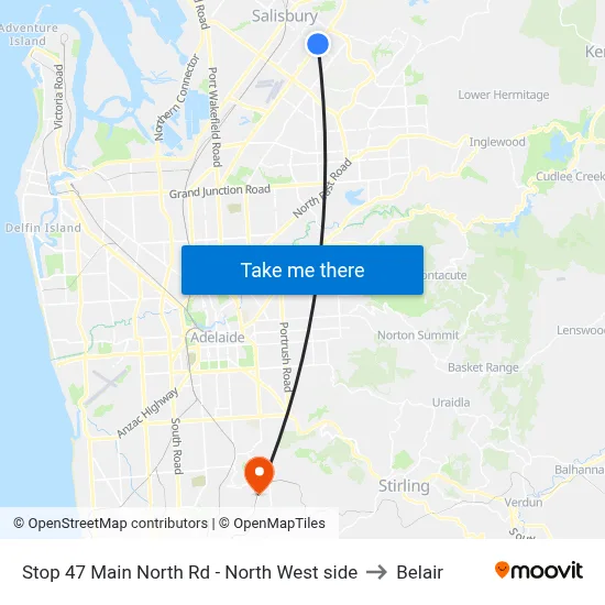 Stop 47 Main North Rd - North West side to Belair map