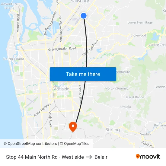 Stop 44 Main North Rd - West side to Belair map