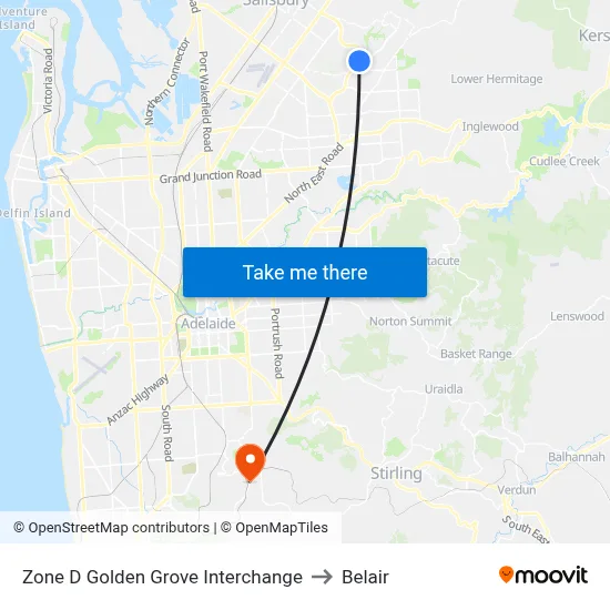 Zone D Golden Grove Interchange to Belair map