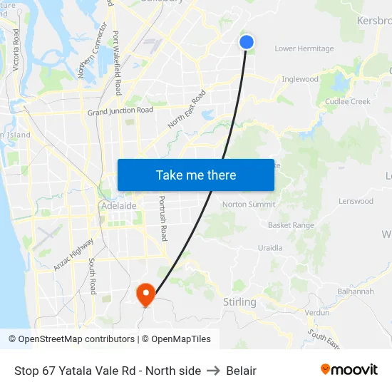Stop 67 Yatala Vale Rd - North side to Belair map