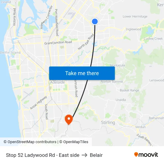 Stop 52 Ladywood Rd - East side to Belair map