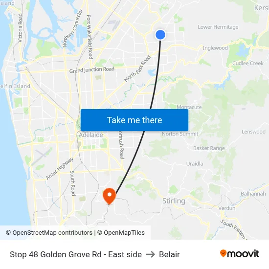 Stop 48 Golden Grove Rd - East side to Belair map